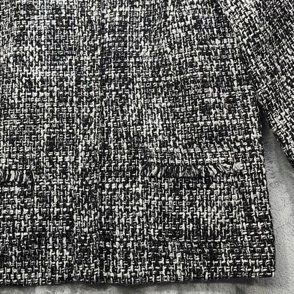 Vintage JM Collection Jacket Womens 16 Black White Tweed Full Zip Collarless - Picture 3 of 13
